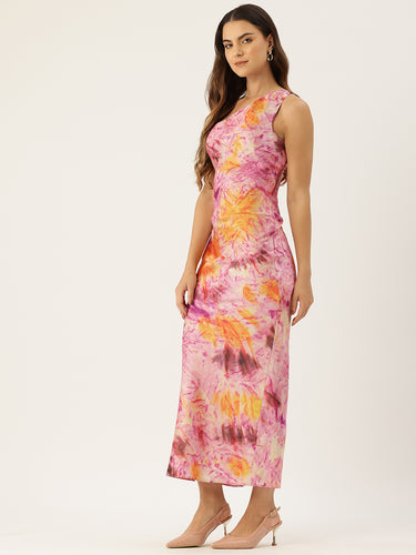 Printed One Shoulder Sheath Maxi Dress